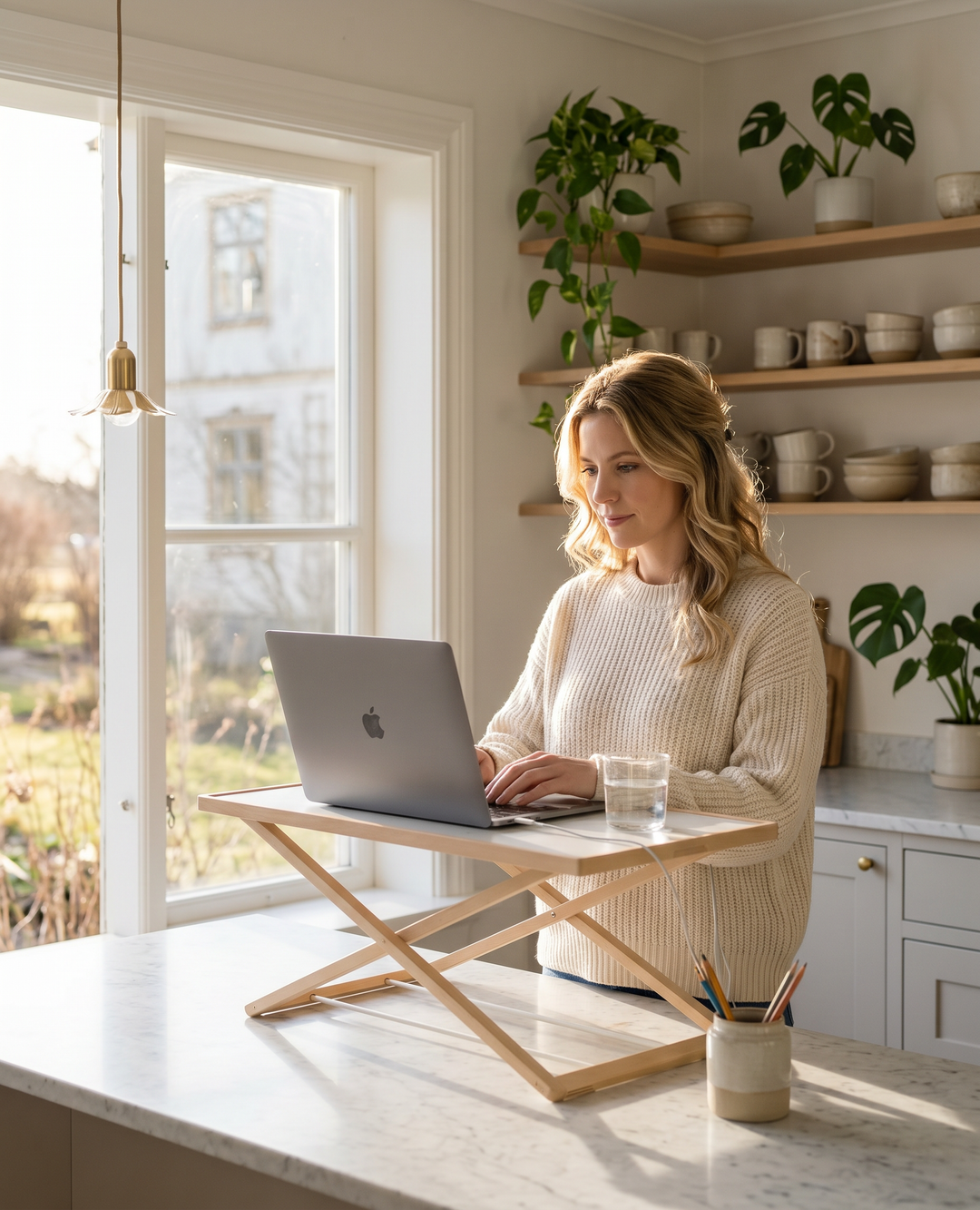Erbjuder portabel desk riser för sitt-stå-arbete var som helst, bild 1